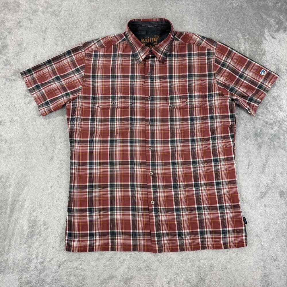 KUHL Mountain Grown Eluxur Mens Lightweight Red Plaid Short Sleeve Button Shirt - Picture 2 of 8
